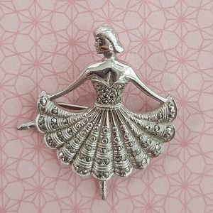 Vintage Ballerina Brooch/Pin Pendant Silver